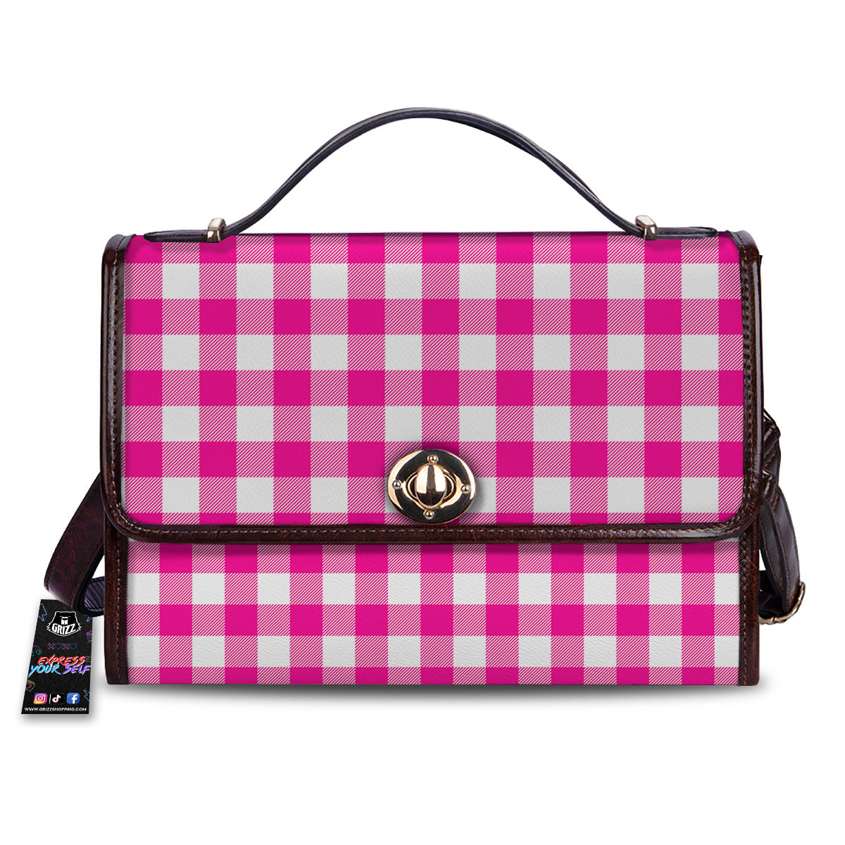 Buffalo Check Pink And White Print Women's Satchel Bag-grizzshop
