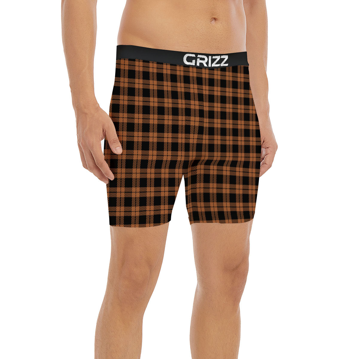 Buffalo Check Pumpkin Orange Print Boxer Briefs-grizzshop