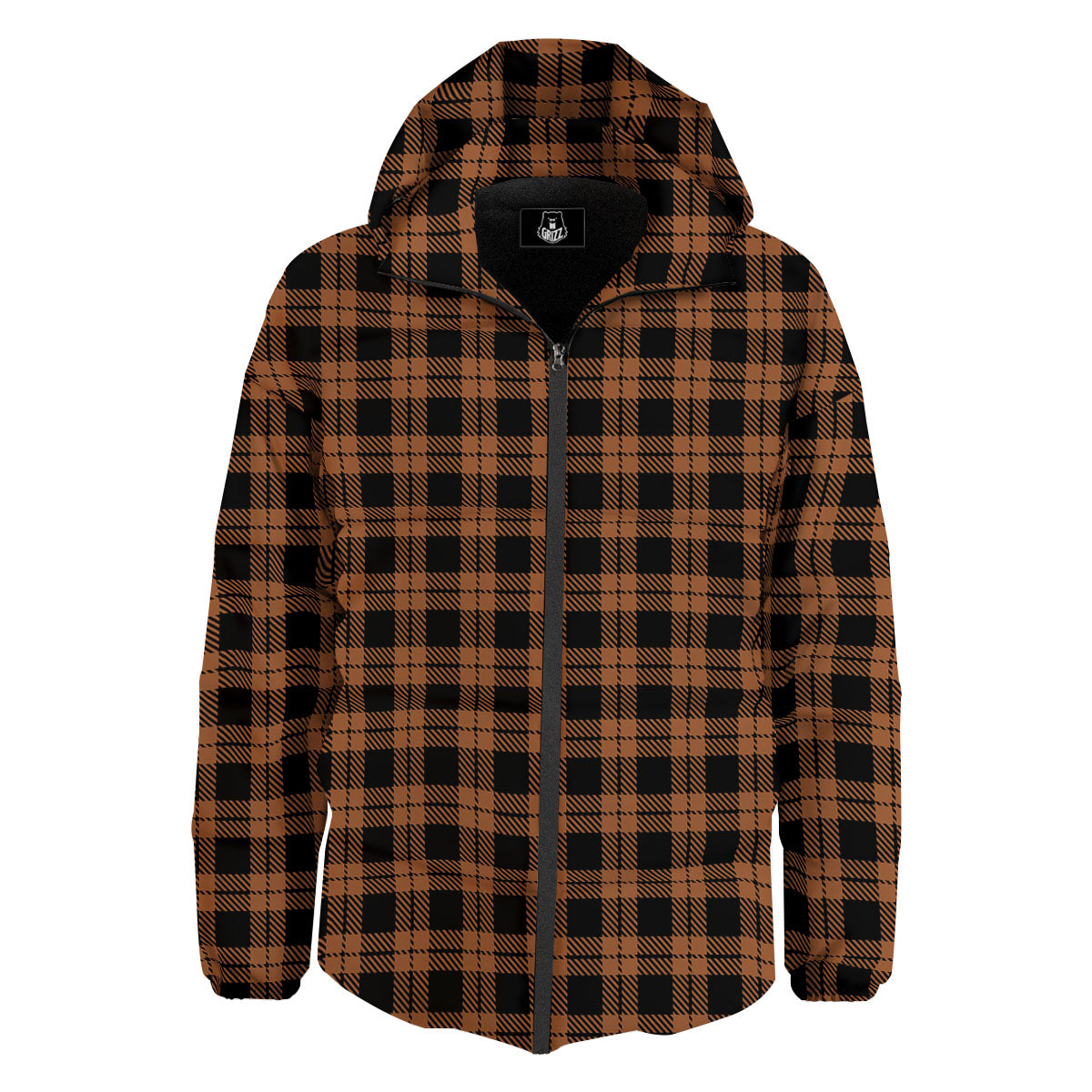Buffalo Check Pumpkin Orange Print Down Jacket-grizzshop