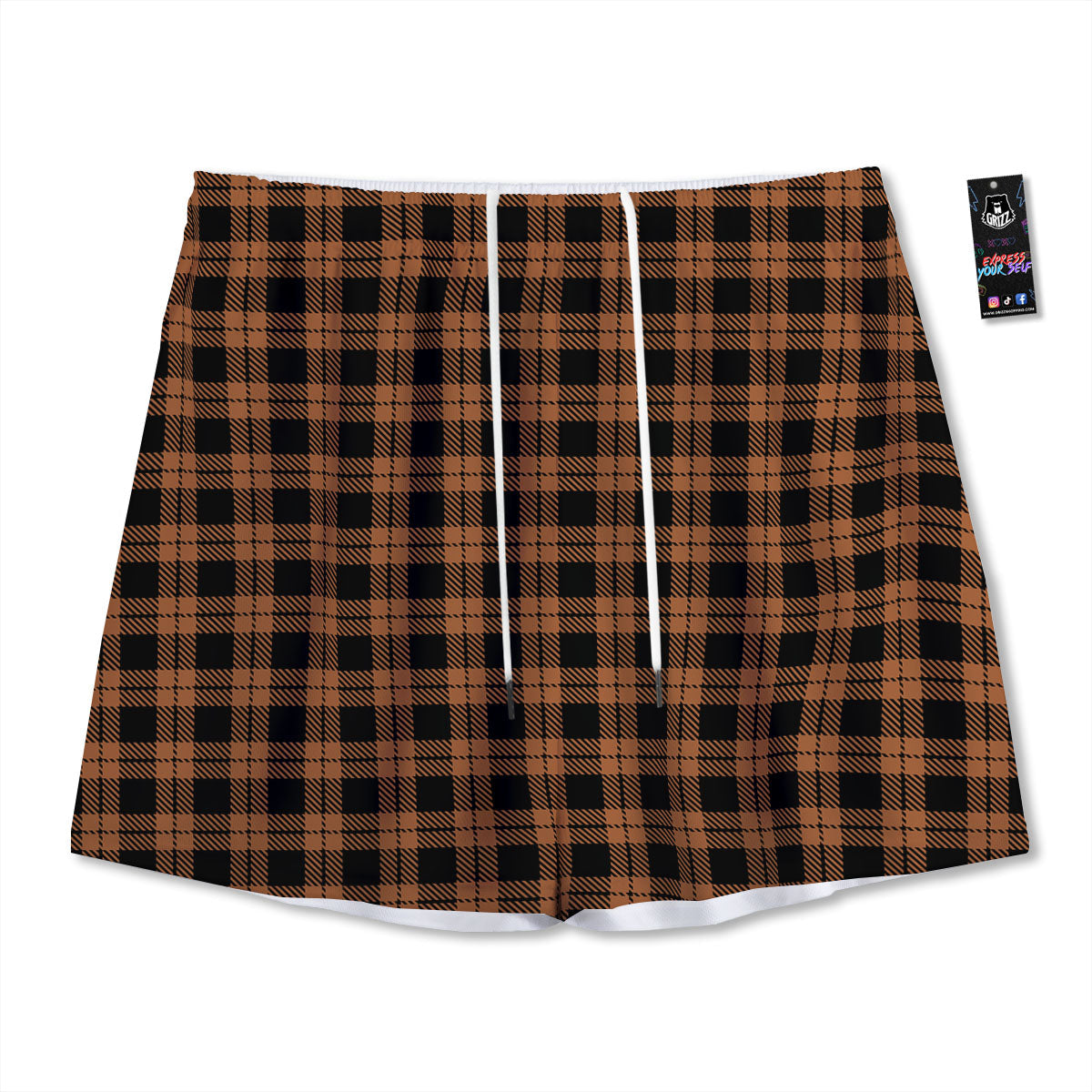 Buffalo Check Pumpkin Orange Print Mesh Shorts