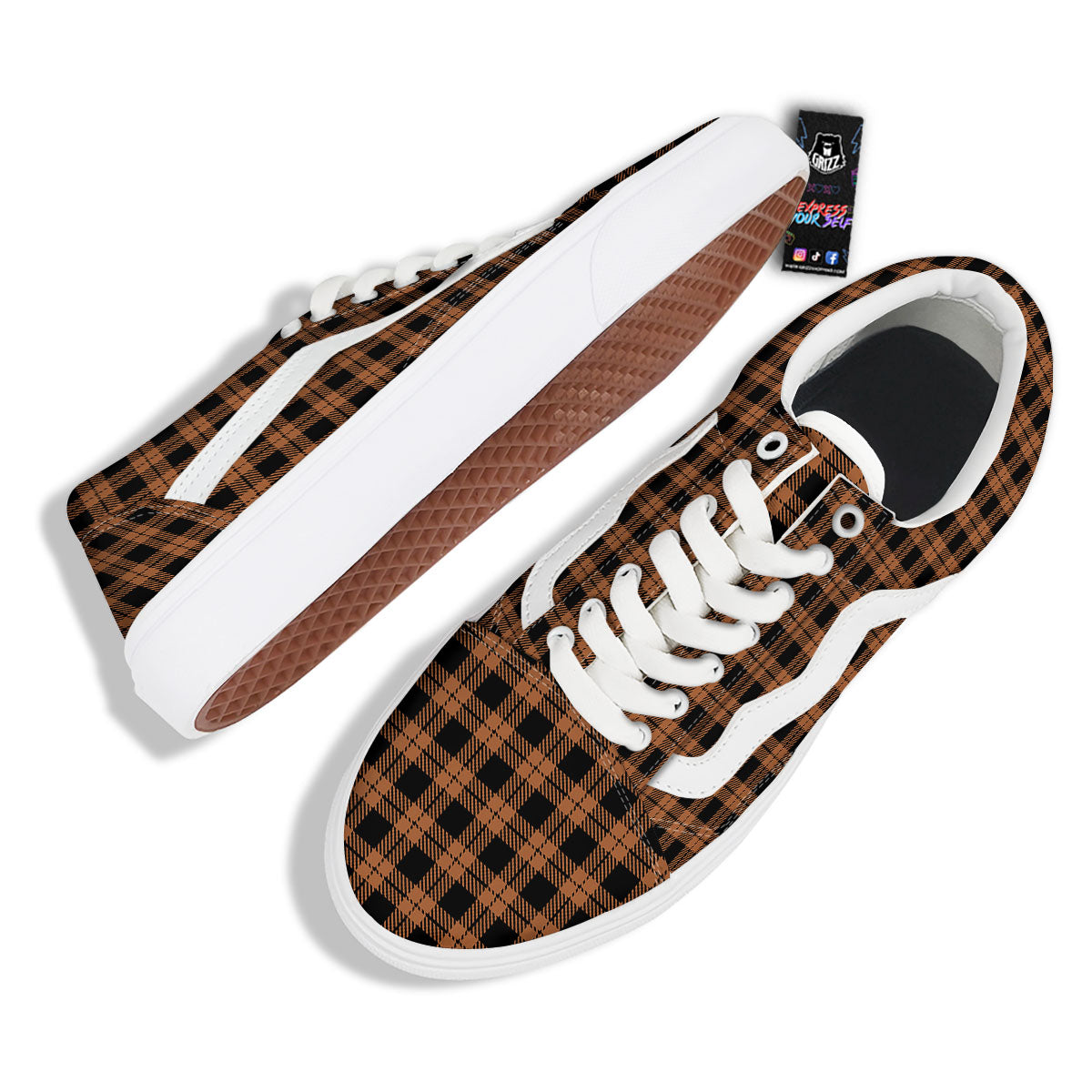 Buffalo Check Pumpkin Orange Print Skate Shoes-grizzshop