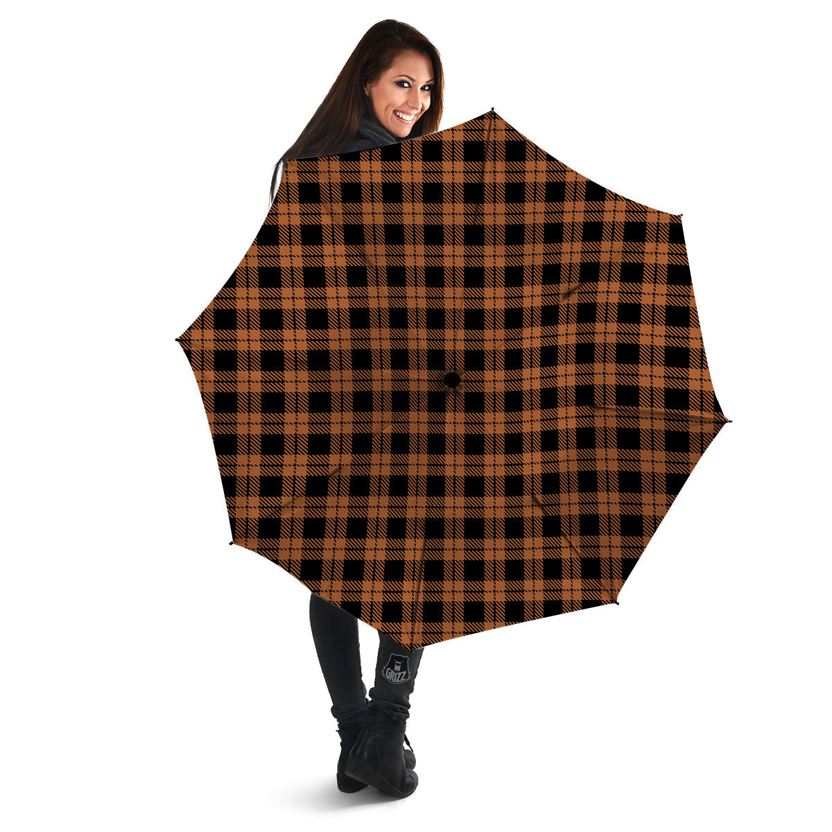 Buffalo Check Pumpkin Orange Print Umbrella-grizzshop