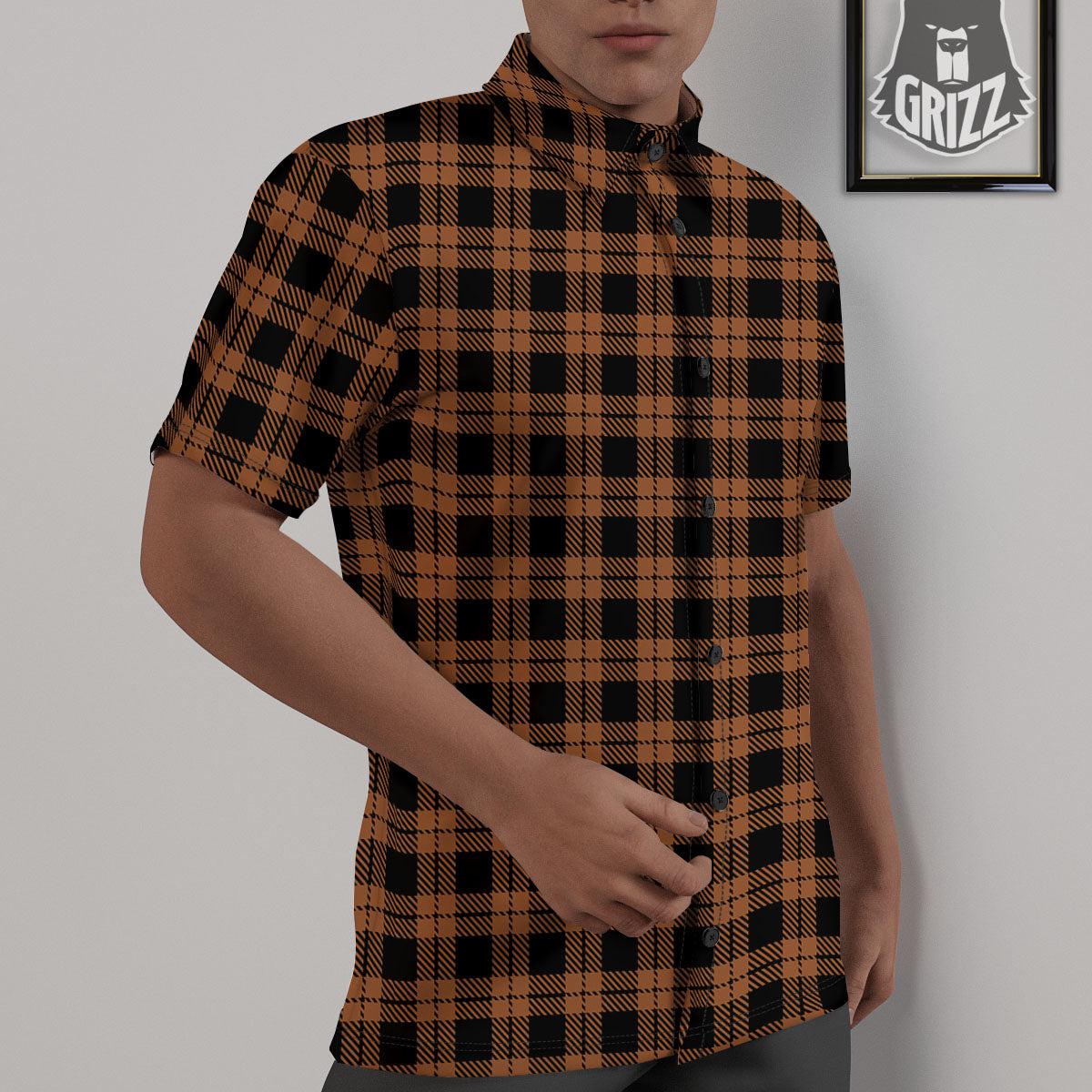 Buffalo Check Pumpkin Orange Print Untucked Shirts-grizzshop