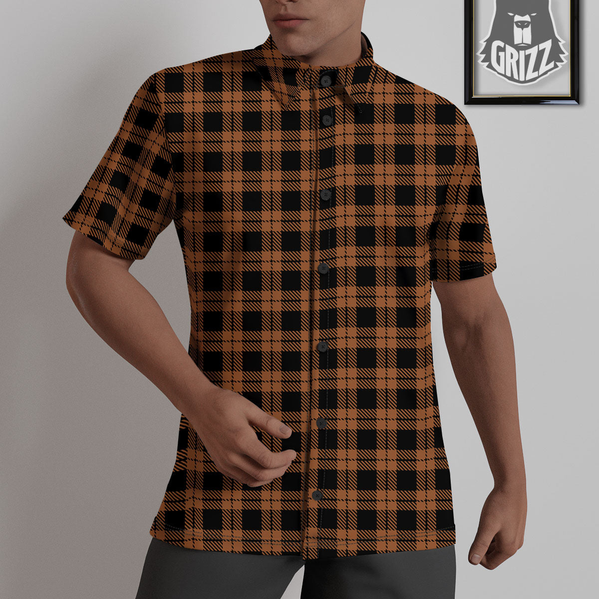 Buffalo Check Pumpkin Orange Print Untucked Shirts-grizzshop