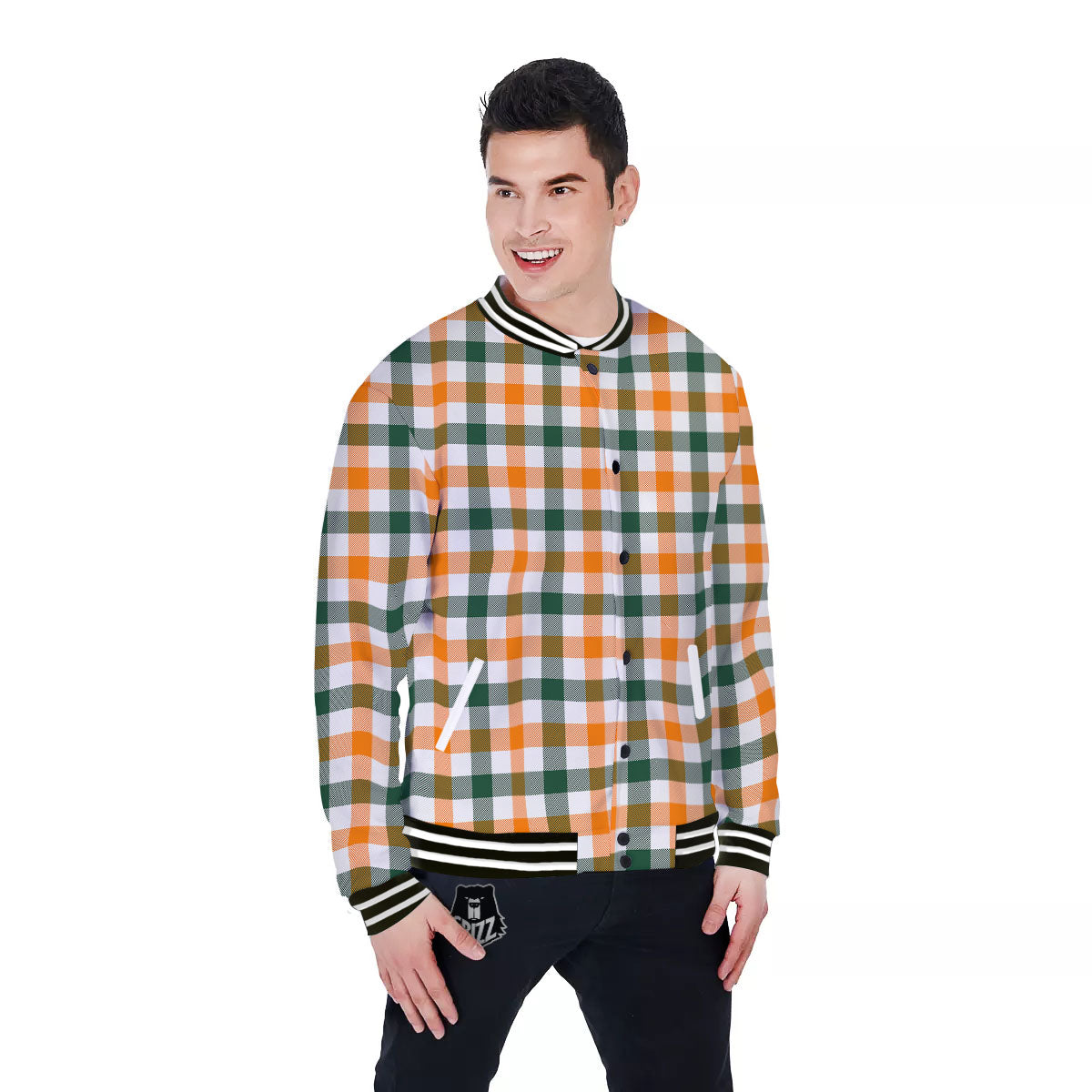 Buffalo Check St. Patrick's Day Print Pattern Baseball Jacket-grizzshop