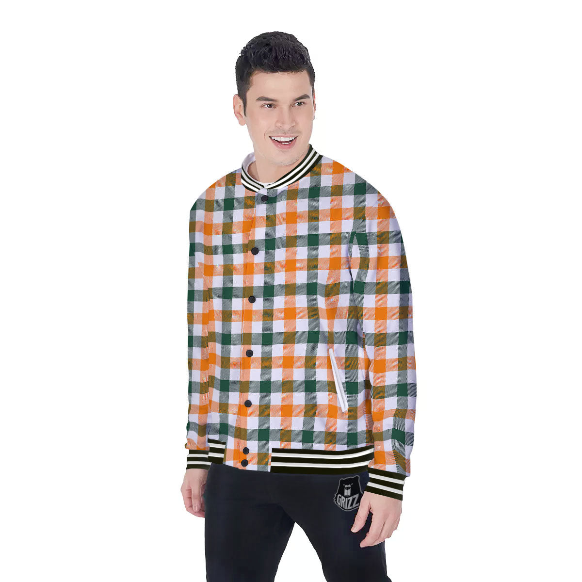 Buffalo Check St. Patrick's Day Print Pattern Baseball Jacket-grizzshop