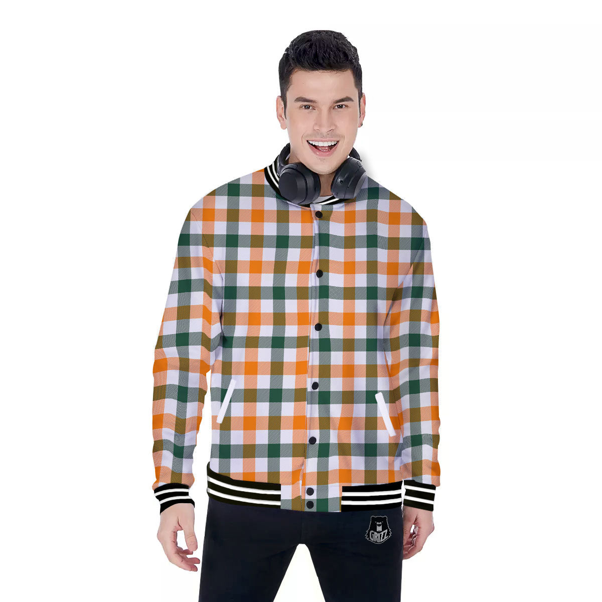 Buffalo Check St. Patrick's Day Print Pattern Baseball Jacket-grizzshop
