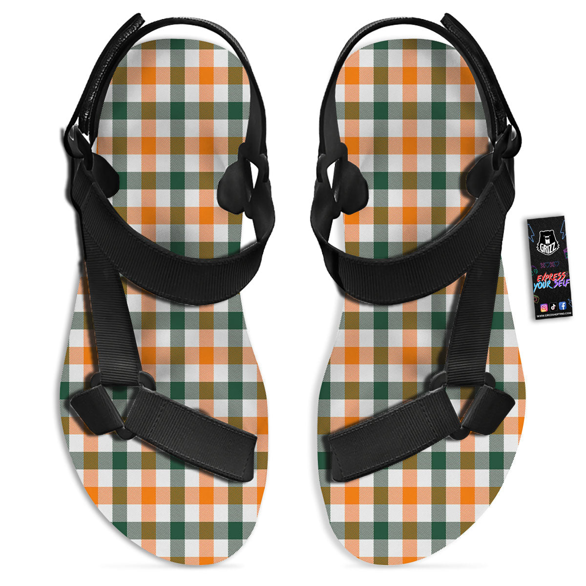 Buffalo Check St. Patrick's Day Print Pattern Black Open Toe Sandals-grizzshop