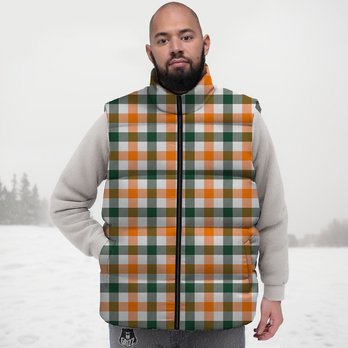 Buffalo Check St. Patrick's Day Print Pattern Down Vest