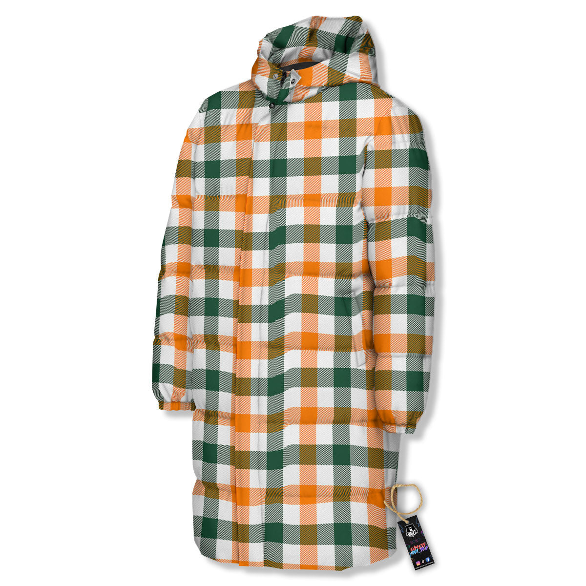 Buffalo Check St. Patrick's Day Print Pattern Long Down Jacket-grizzshop