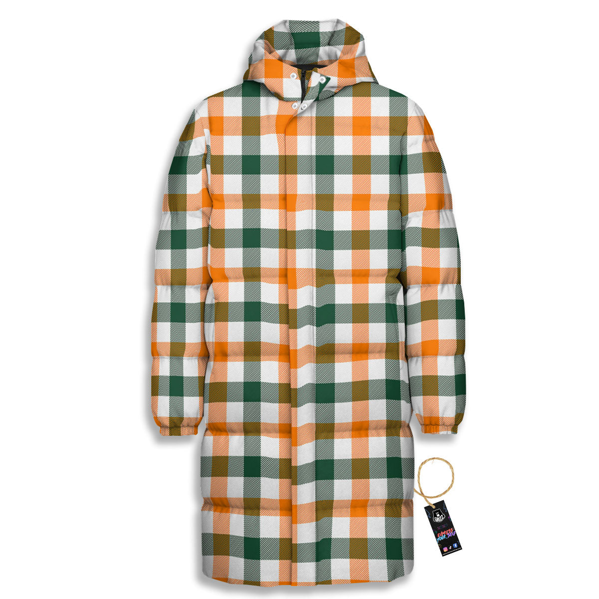 Buffalo Check St. Patrick's Day Print Pattern Long Down Jacket-grizzshop