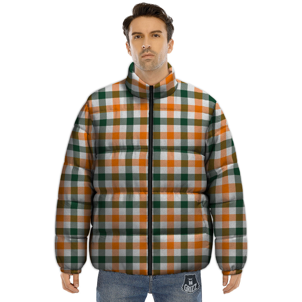 Buffalo Check St. Patrick's Day Print Pattern Puffer Jacket-grizzshop