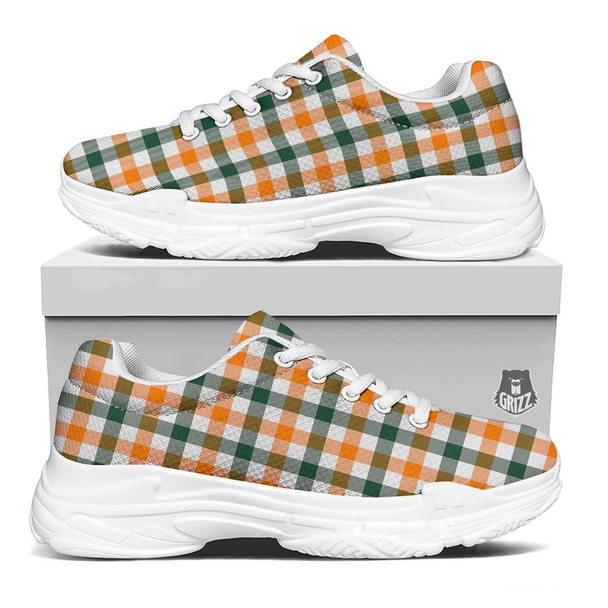 Buffalo Check St. Patrick's Day Print Pattern White Chunky Shoes-grizzshop