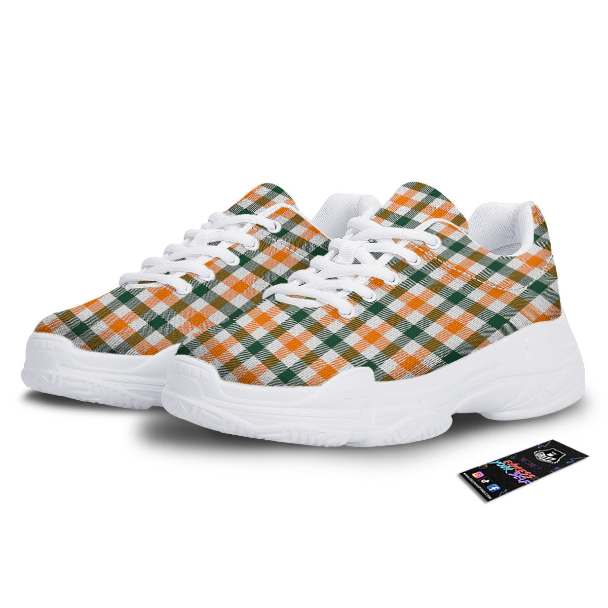 Buffalo Check St. Patrick's Day Print Pattern White Chunky Shoes-grizzshop