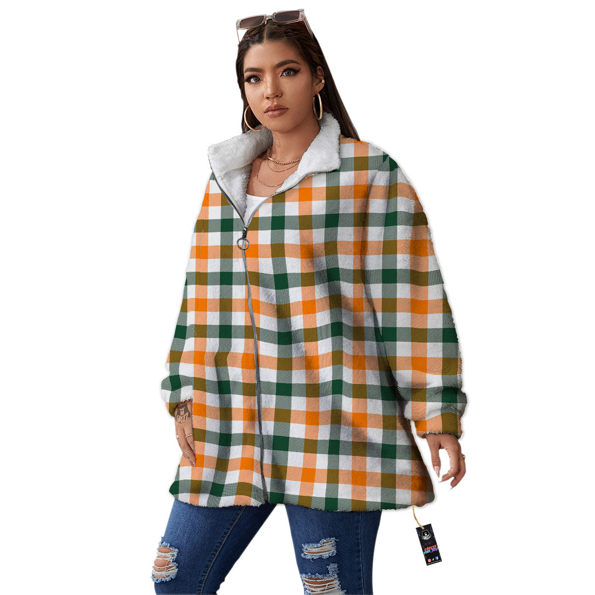 Buffalo Check St. Patrick's Day Print Pattern Women's Sherpa Jacket-grizzshop