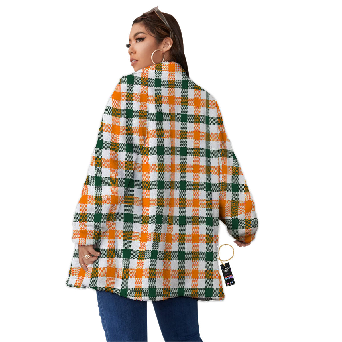 Buffalo Check St. Patrick's Day Print Pattern Women's Sherpa Jacket-grizzshop