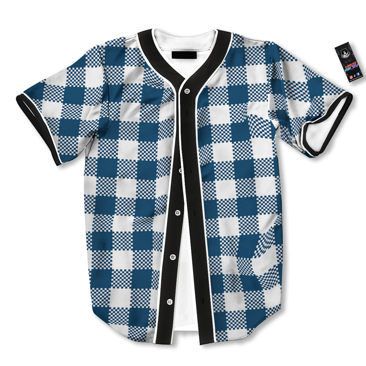 Buffalo Check White And Blue Print Baseball Jersey-grizzshop