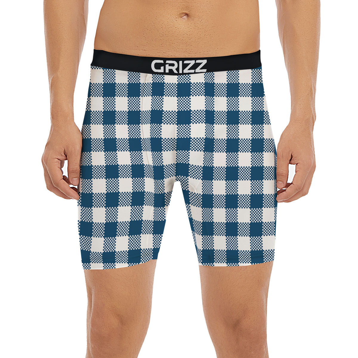 Buffalo Check White And Blue Print Boxer Briefs-grizzshop