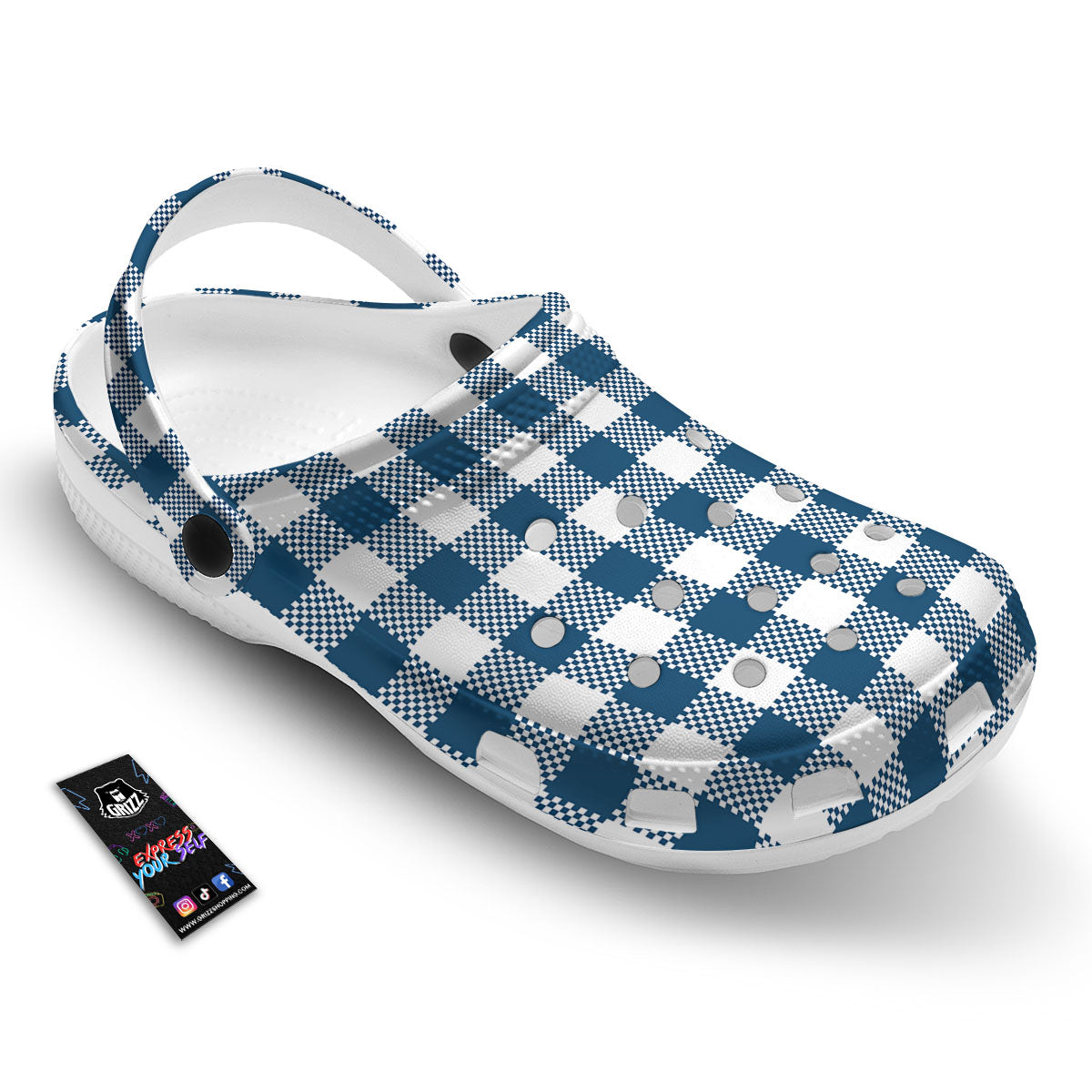 Buffalo Check White And Blue Print Clog-grizzshop