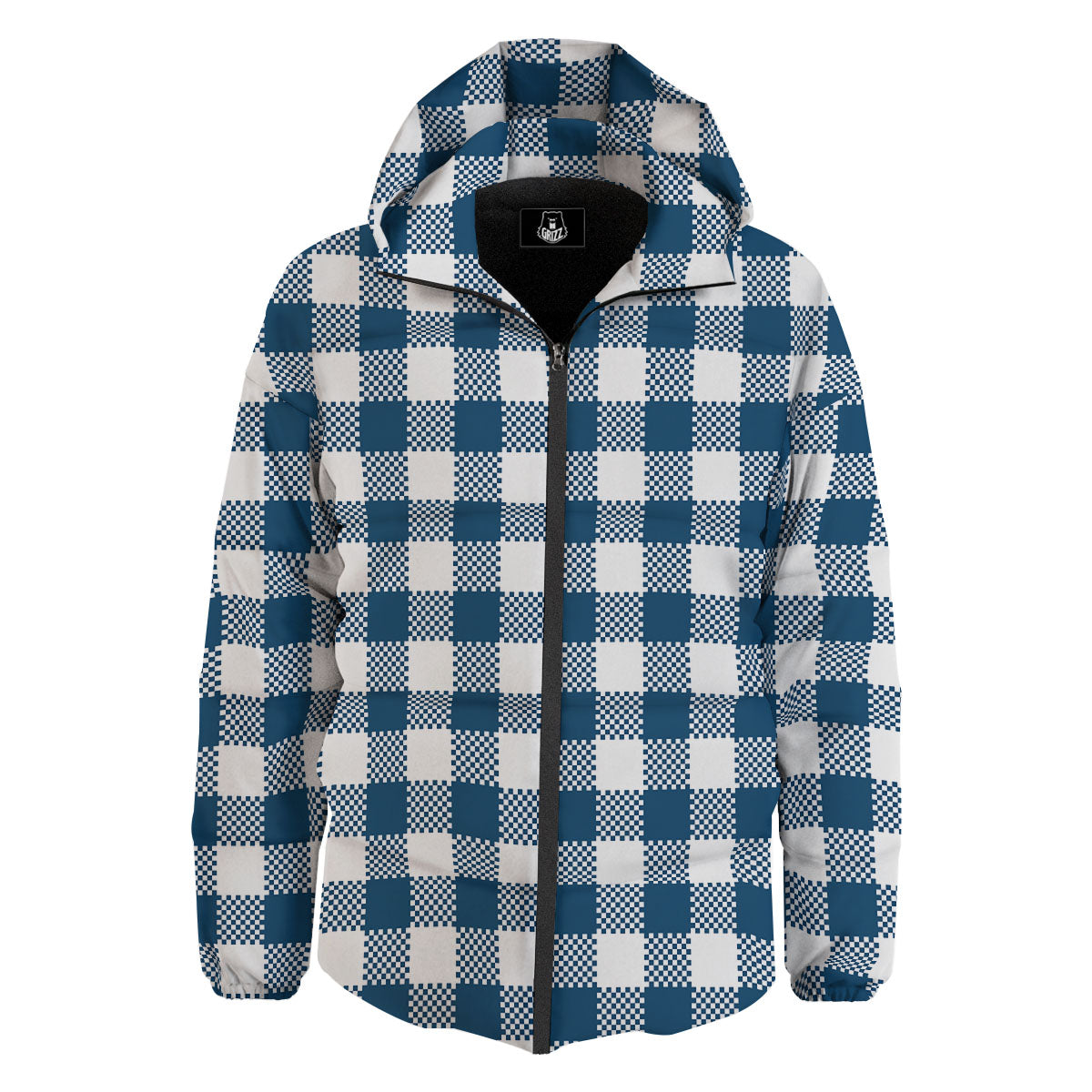 Buffalo Check White And Blue Print Down Jacket