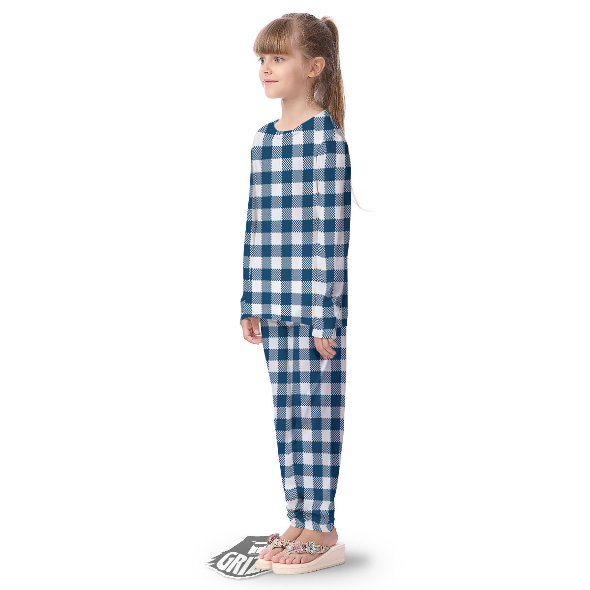 Buffalo Check White And Blue Print Kid's Pajamas-grizzshop