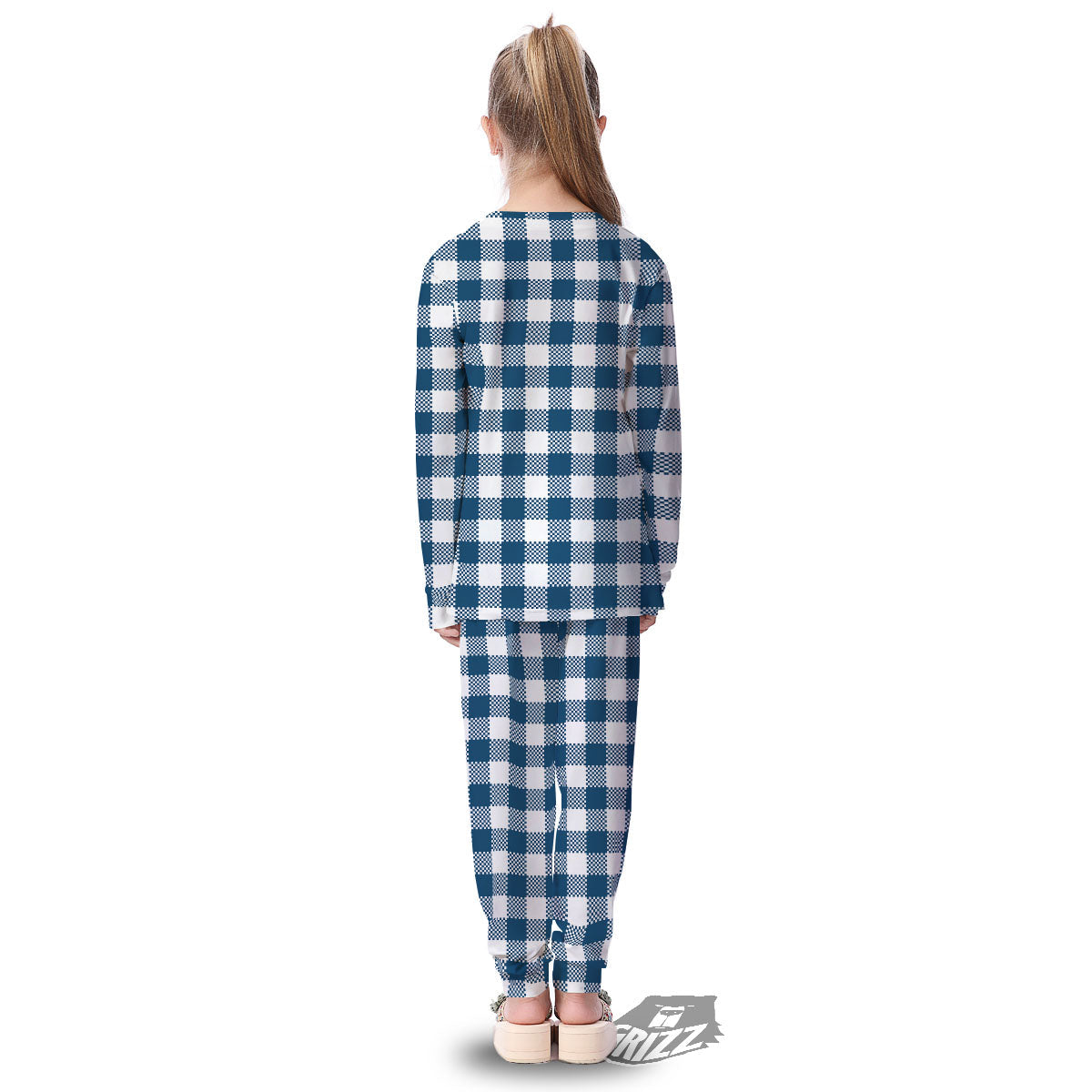 Buffalo Check White And Blue Print Kid's Pajamas-grizzshop