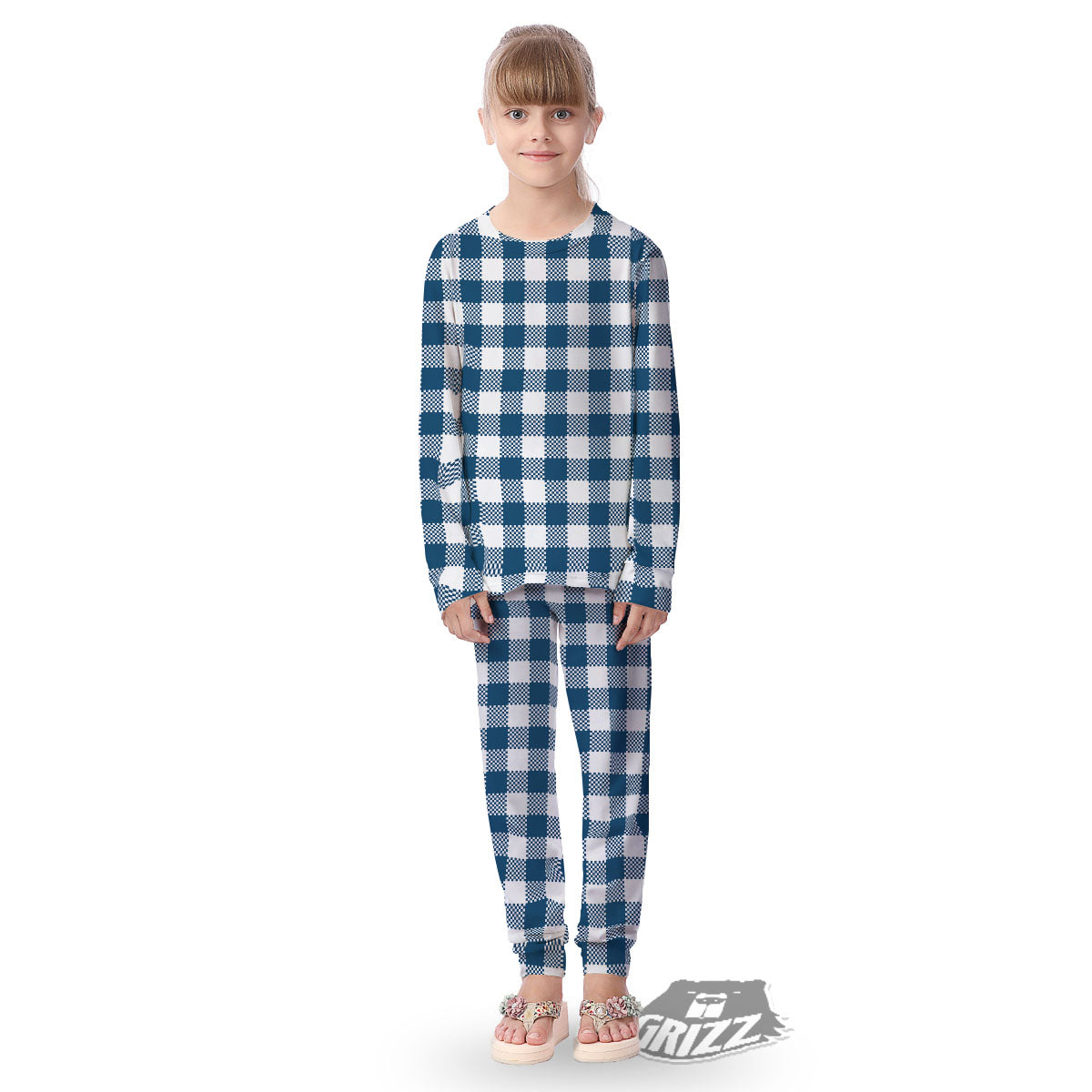 Buffalo Check White And Blue Print Kid's Pajamas-grizzshop