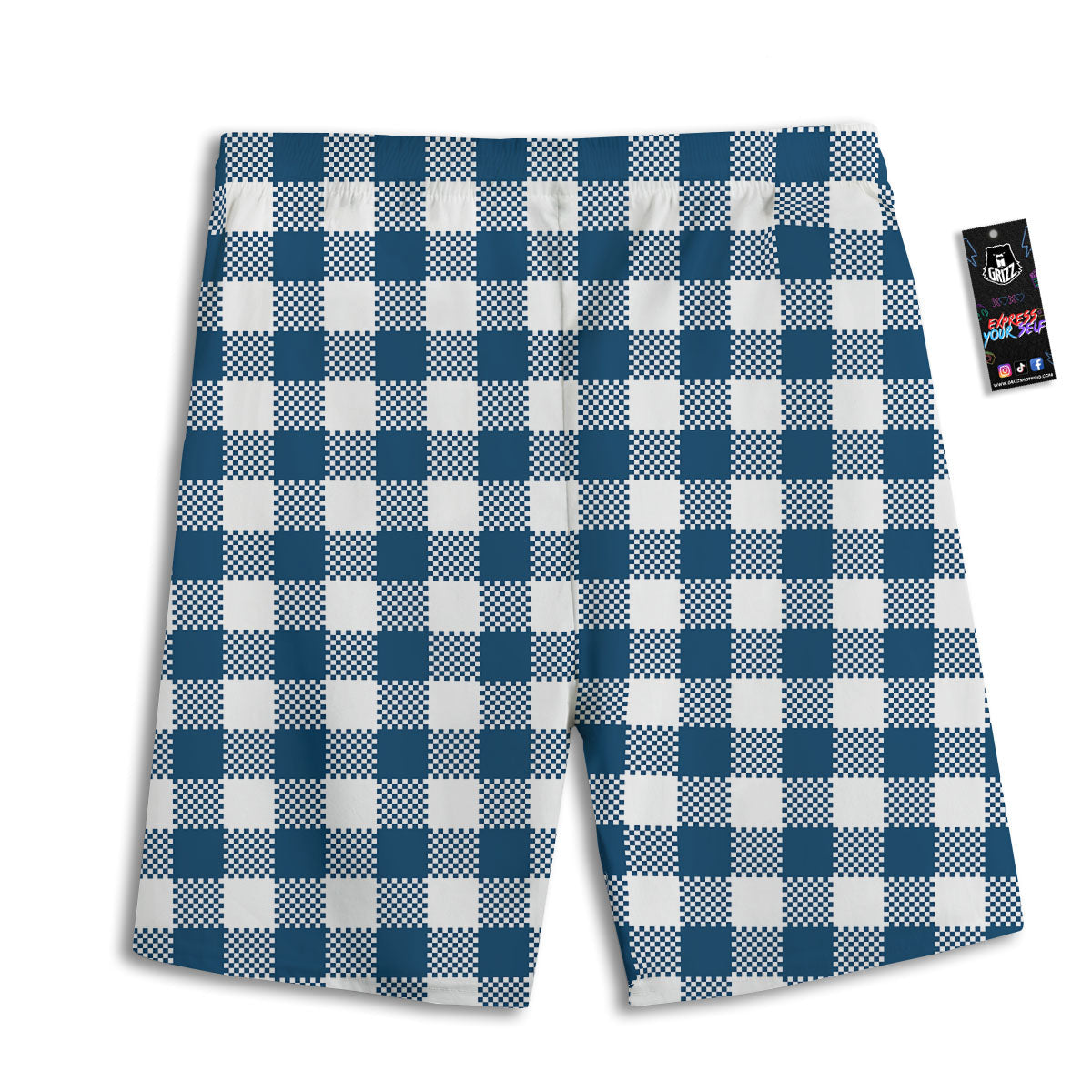 Buffalo Check White And Blue Print Men's Athletic Shorts