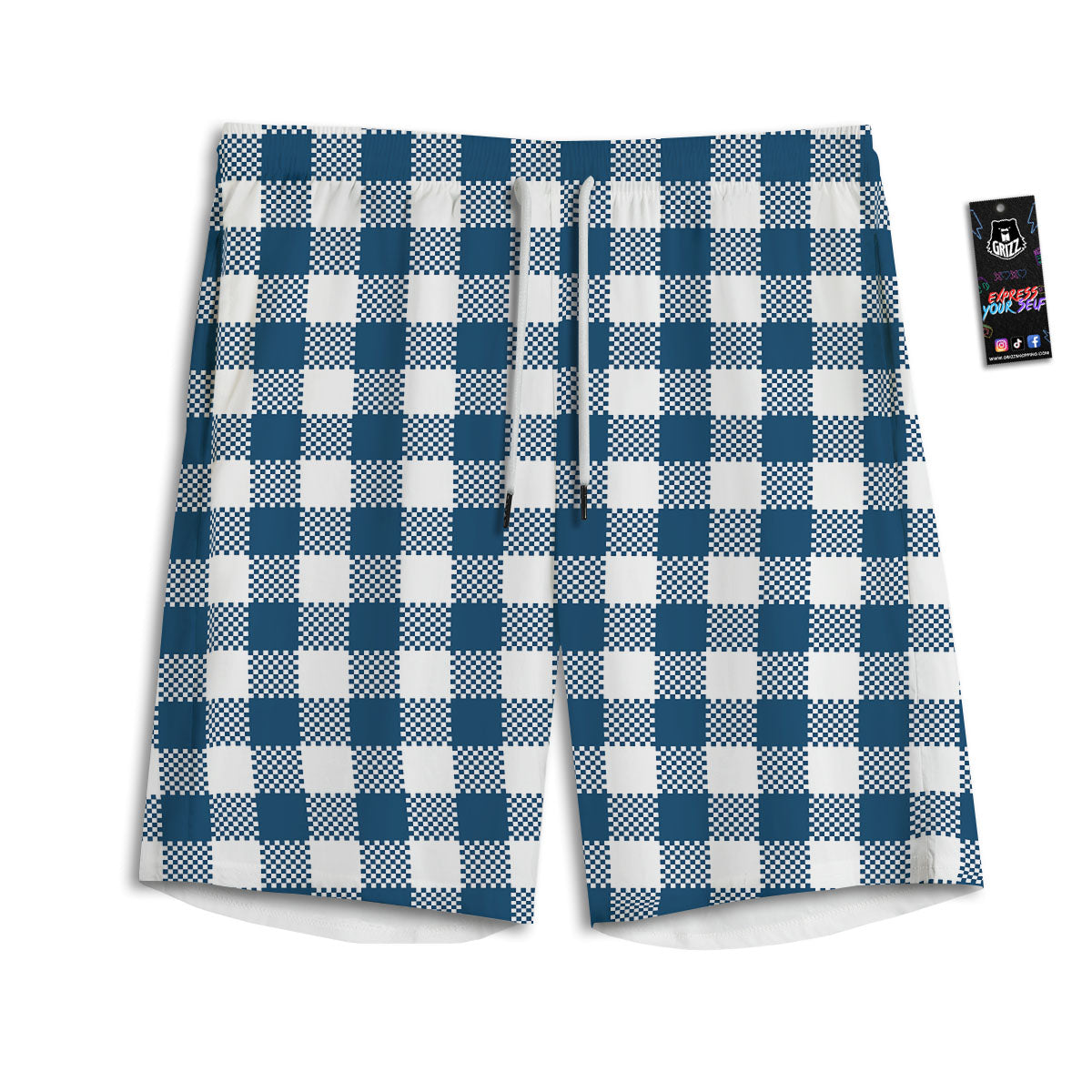 Buffalo Check White And Blue Print Men's Athletic Shorts