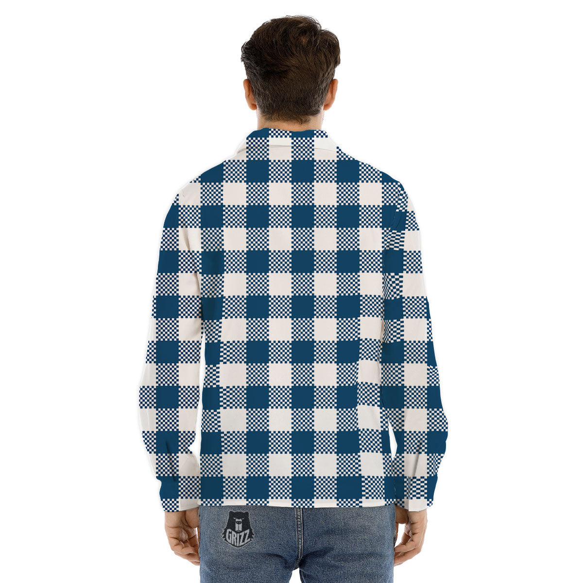 Buffalo Check White And Blue Print Men's Dress Shirts-grizzshop