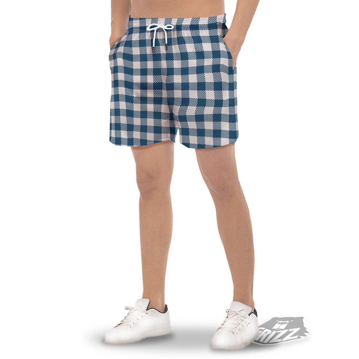 Buffalo Check White And Blue Print Men's Gym Shorts-grizzshop