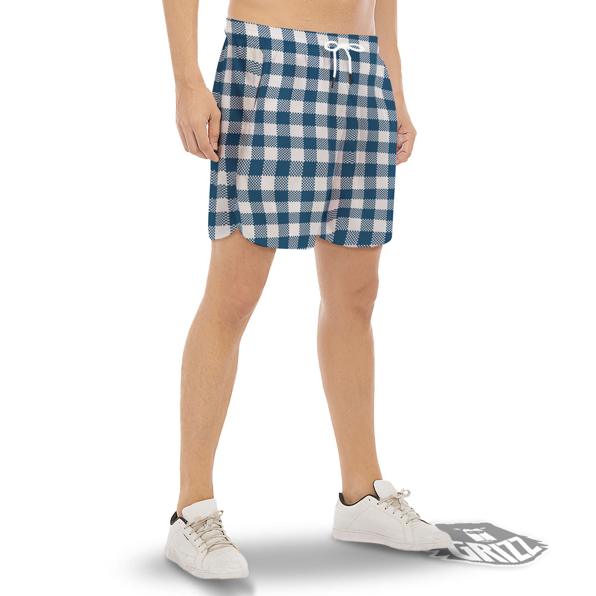 Buffalo Check White And Blue Print Men's Gym Shorts-grizzshop