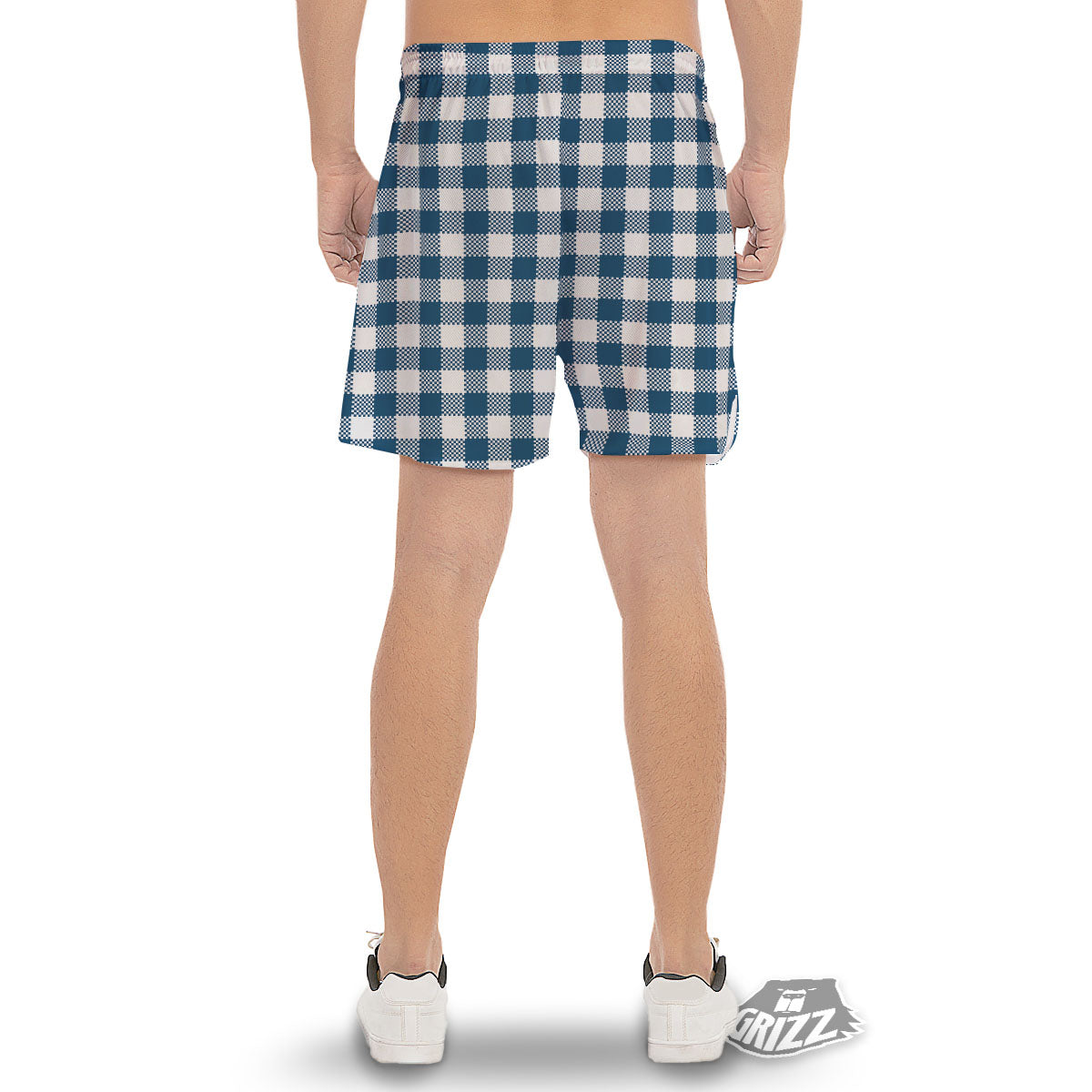 Buffalo Check White And Blue Print Men's Gym Shorts-grizzshop