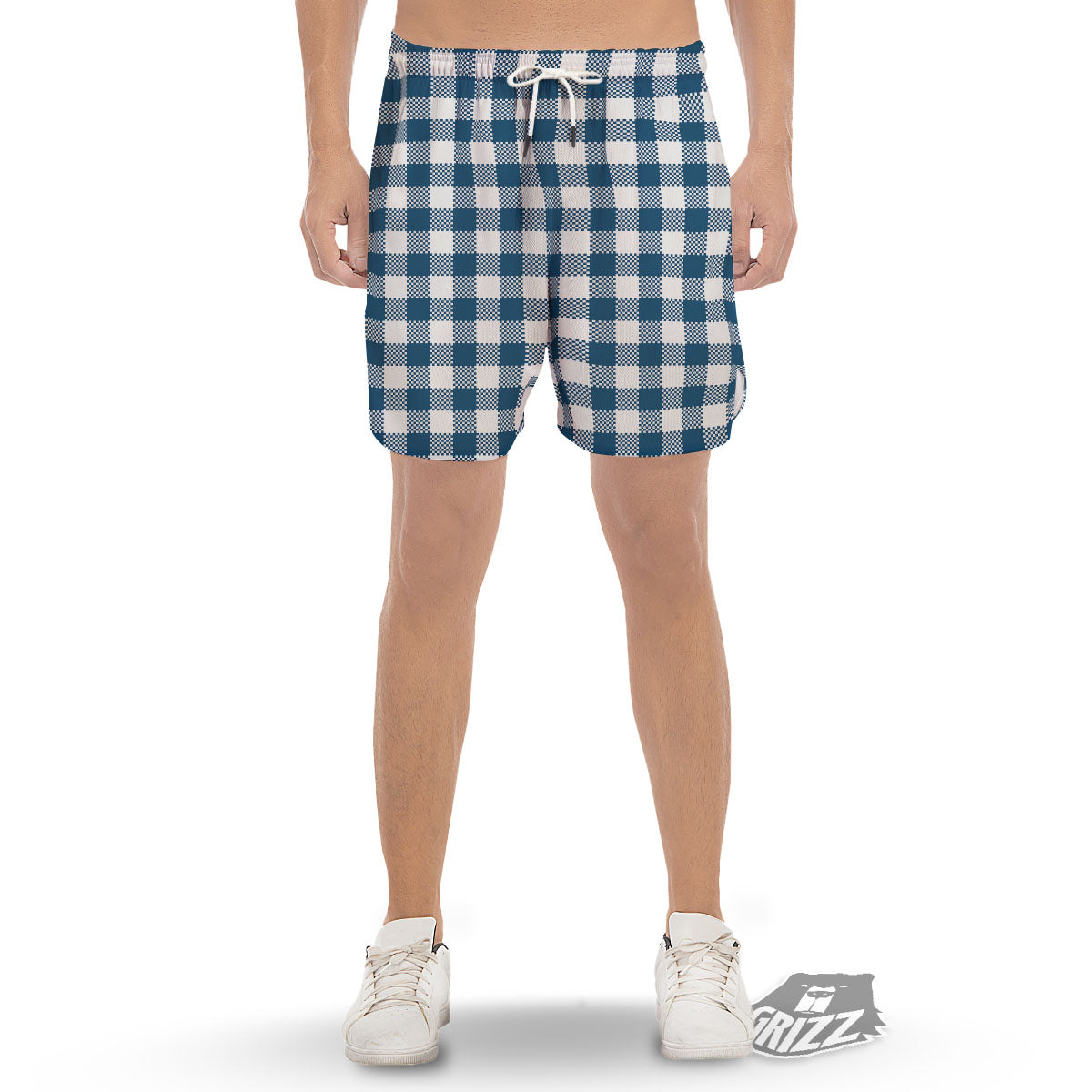 Buffalo Check White And Blue Print Men's Gym Shorts-grizzshop
