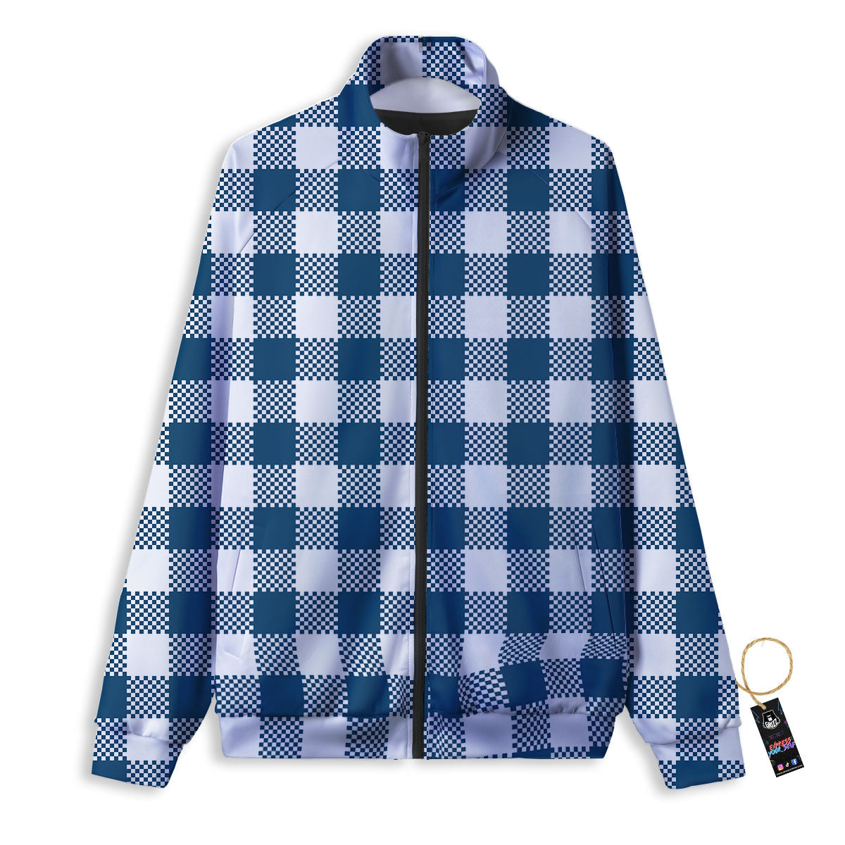 Buffalo Check White And Blue Print Track Jacket-grizzshop