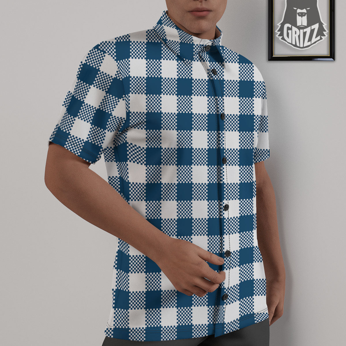 Buffalo Check White And Blue Print Untucked Shirts-grizzshop