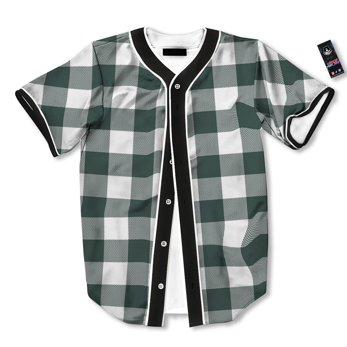 Buffalo Check White And Green Print Baseball Jersey-grizzshop