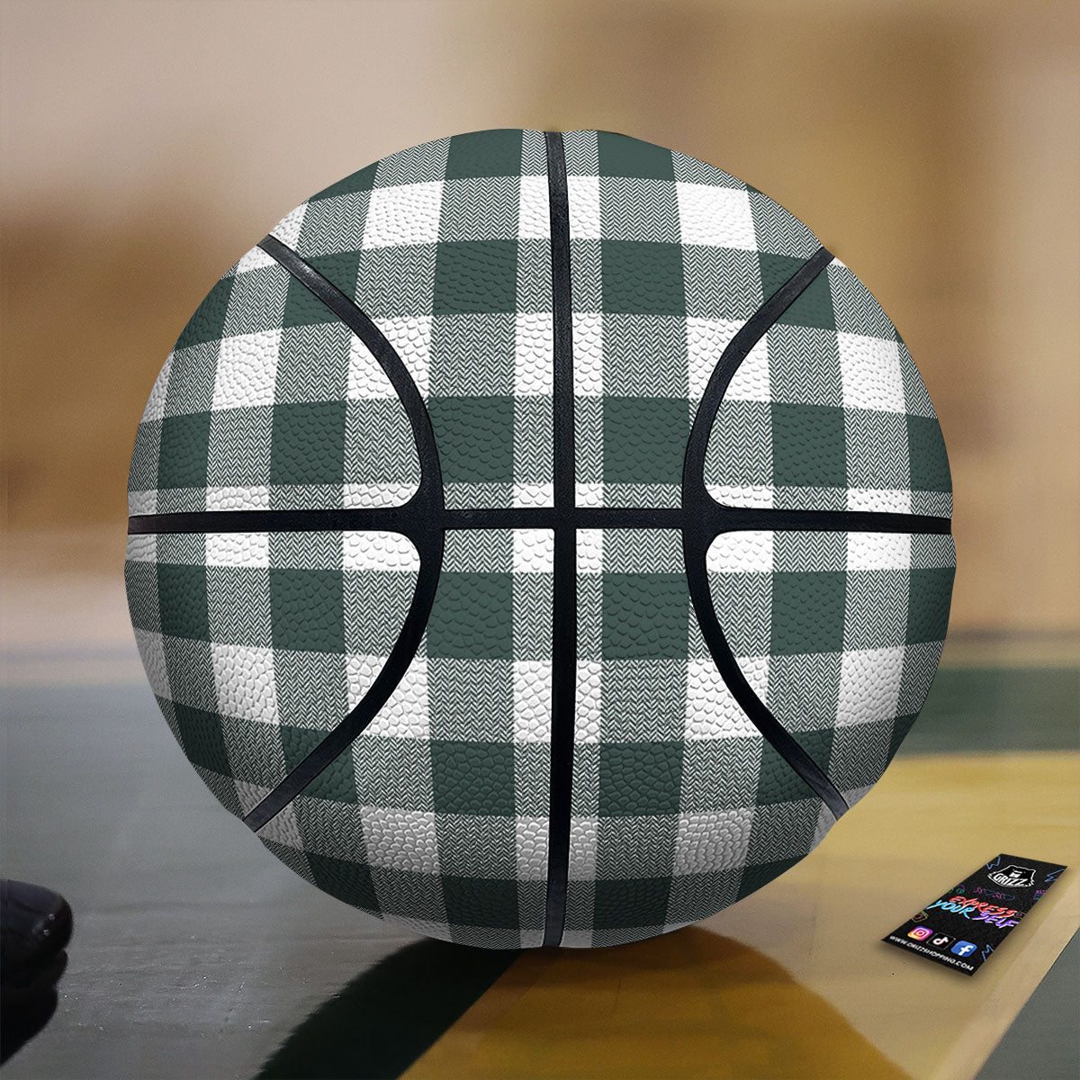Buffalo Check White And Green Print Basketball-grizzshop