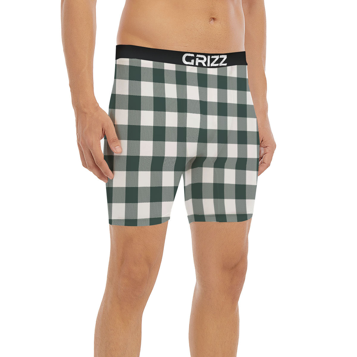 Buffalo Check White And Green Print Boxer Briefs-grizzshop
