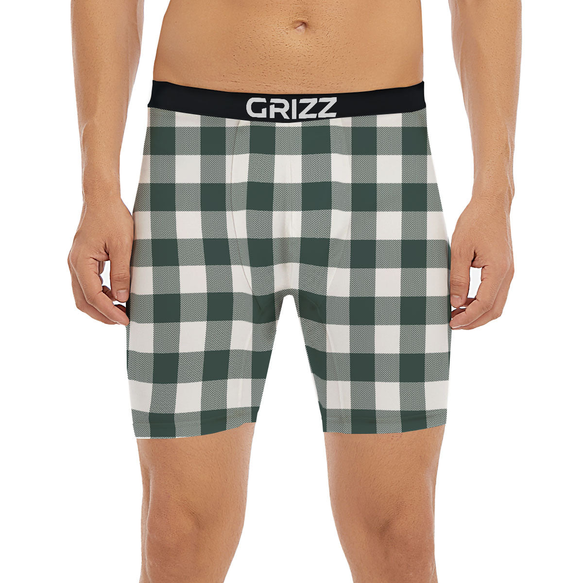 Buffalo Check White And Green Print Boxer Briefs-grizzshop