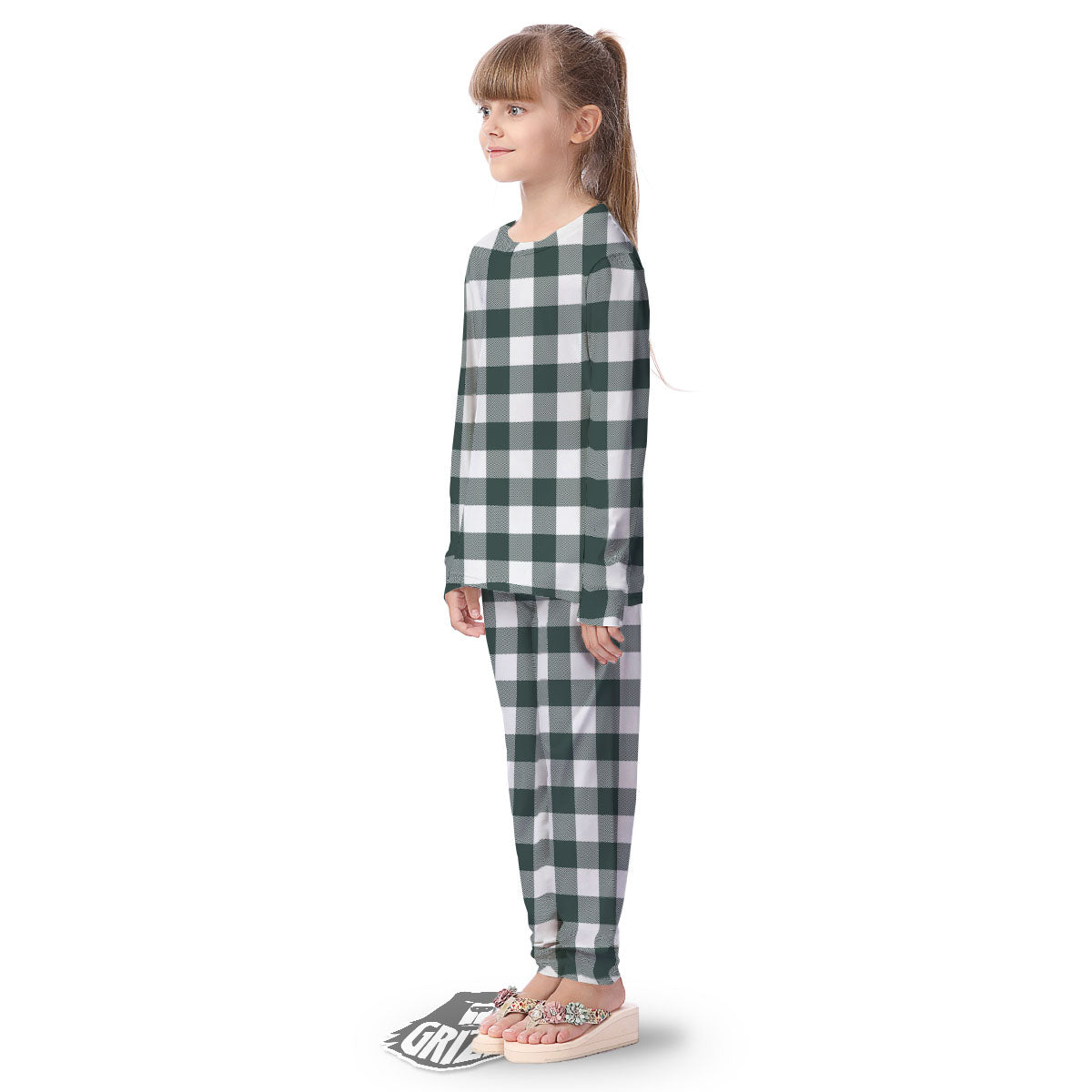 Buffalo Check White And Green Print Kid's Pajamas-grizzshop