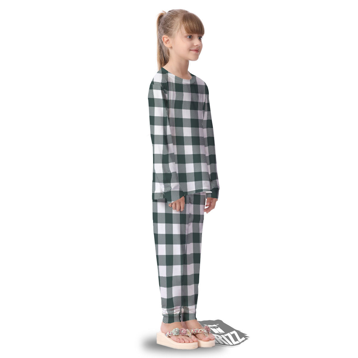 Buffalo Check White And Green Print Kid's Pajamas-grizzshop