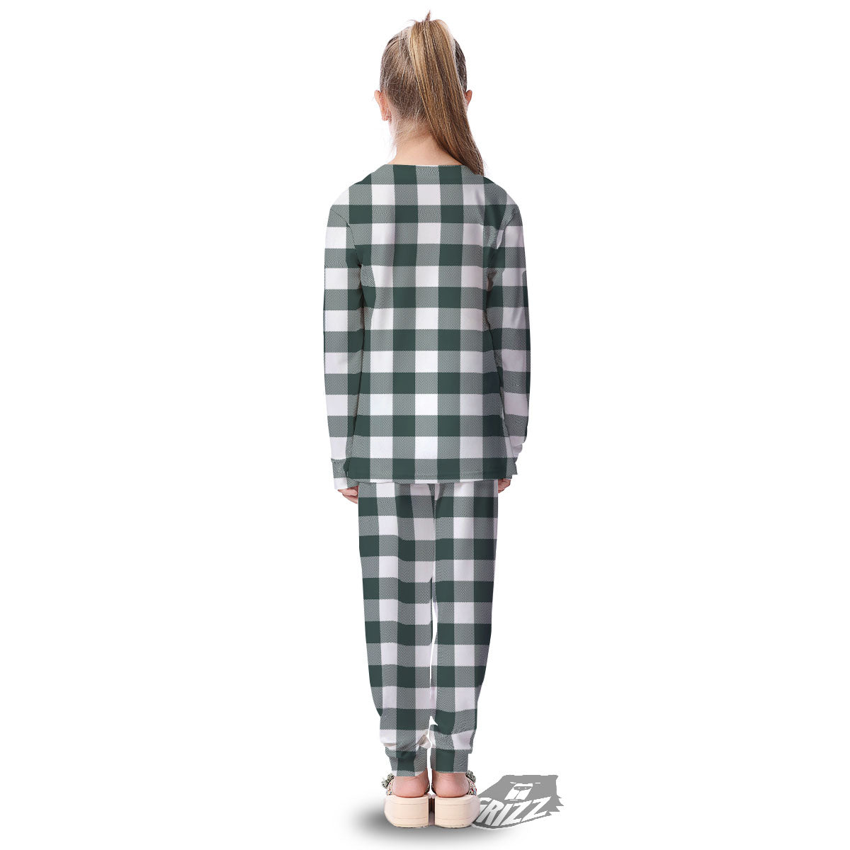 Buffalo Check White And Green Print Kid's Pajamas-grizzshop
