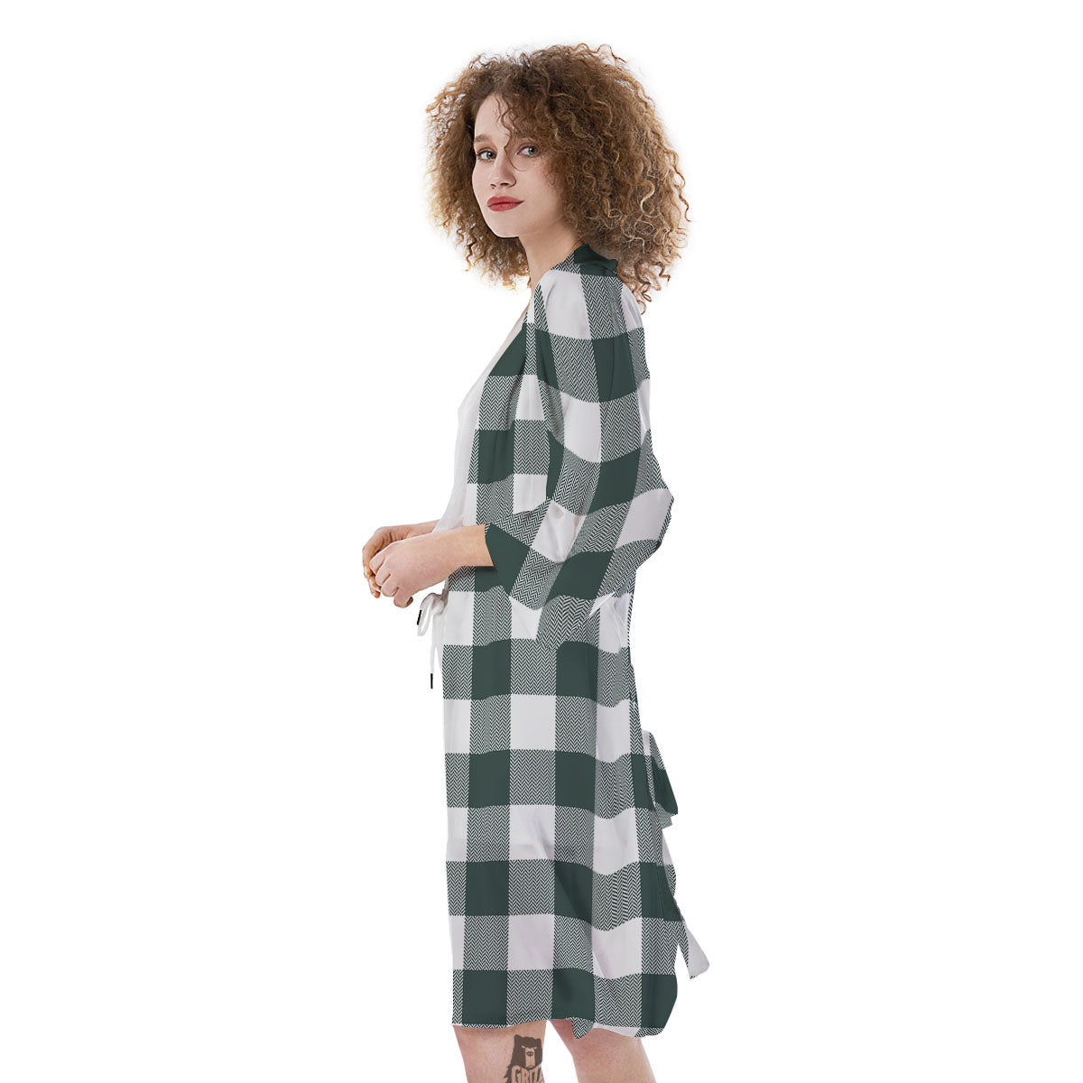 Buffalo Check White And Green Print Kimono-grizzshop