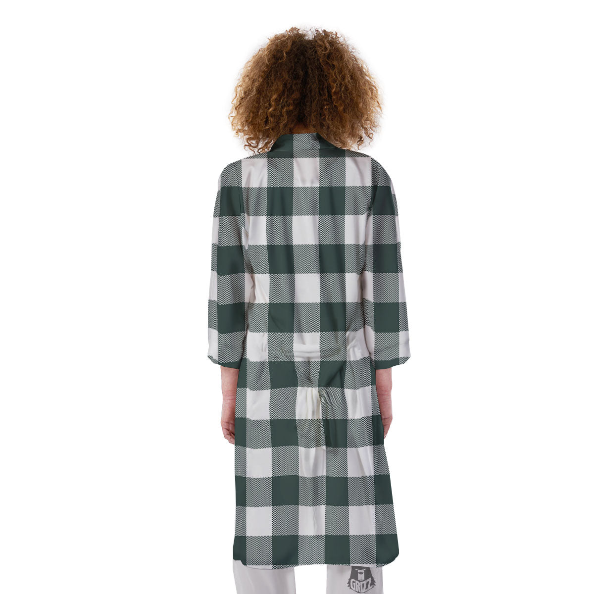 Buffalo Check White And Green Print Kimono-grizzshop