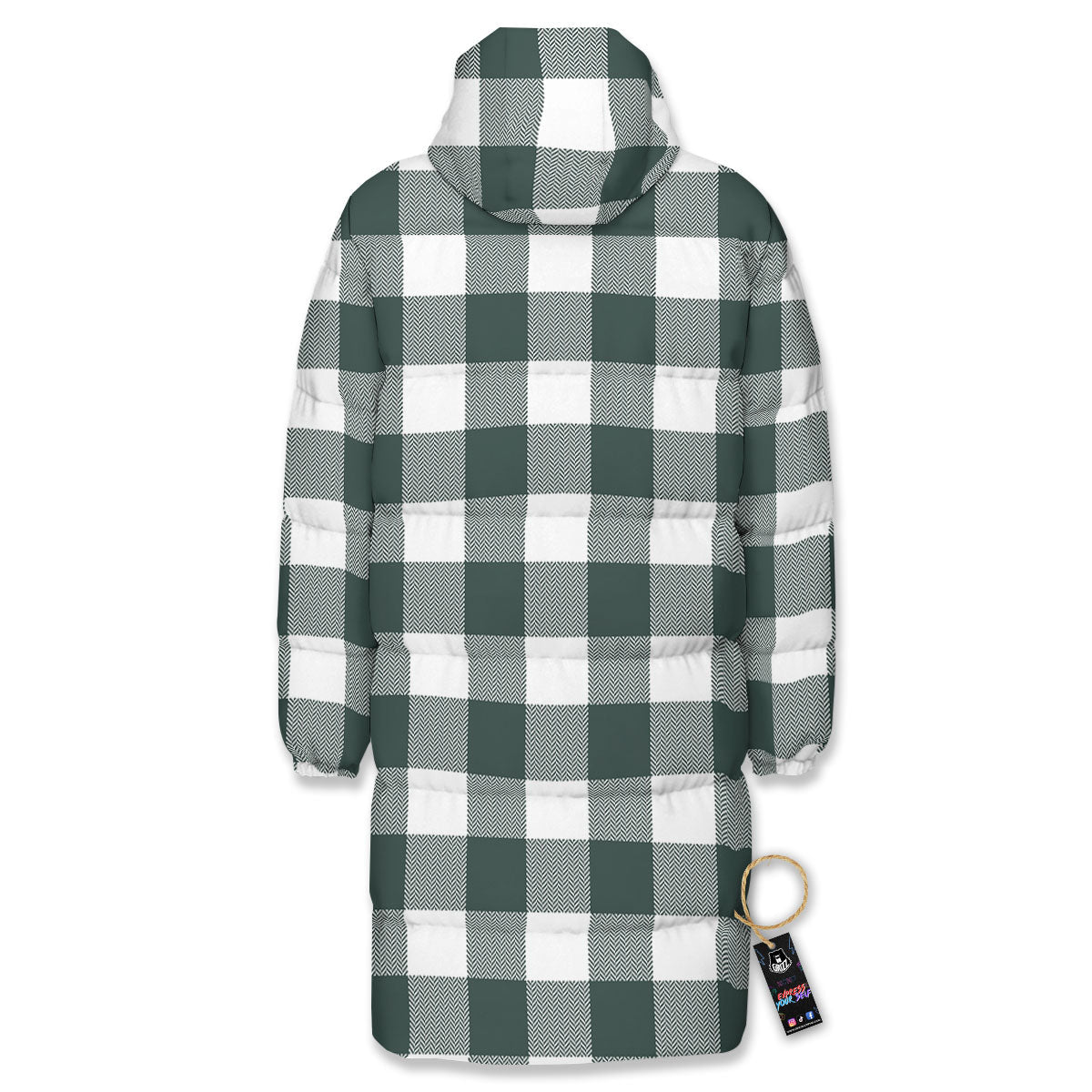 Buffalo Check White And Green Print Long Down Jacket-grizzshop