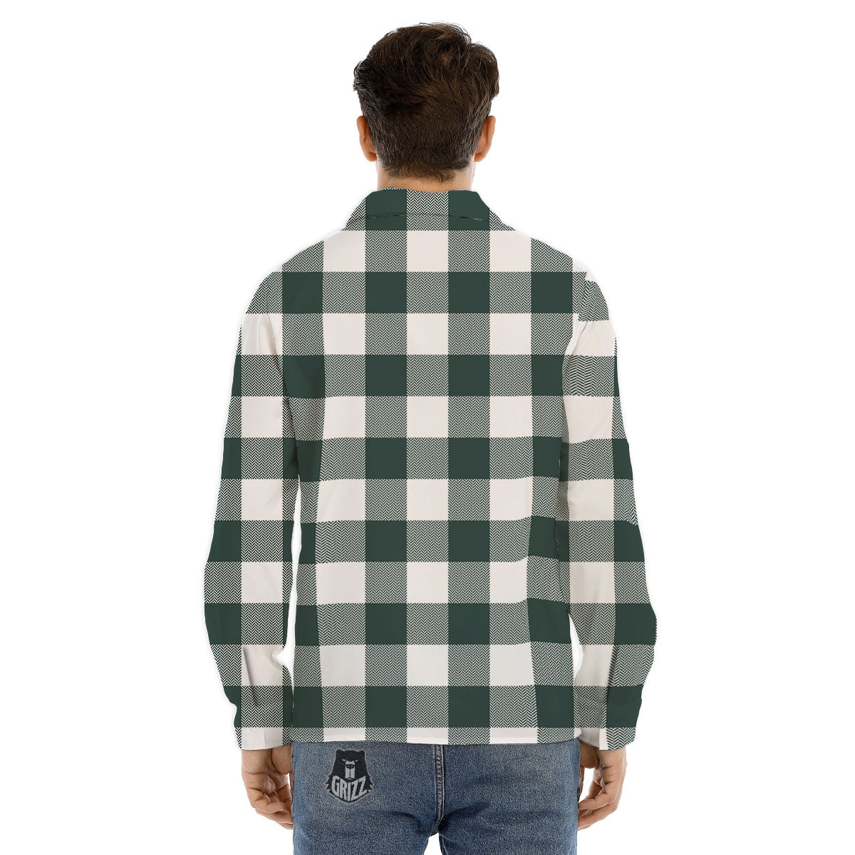 Buffalo Check White And Green Print Men's Dress Shirts-grizzshop