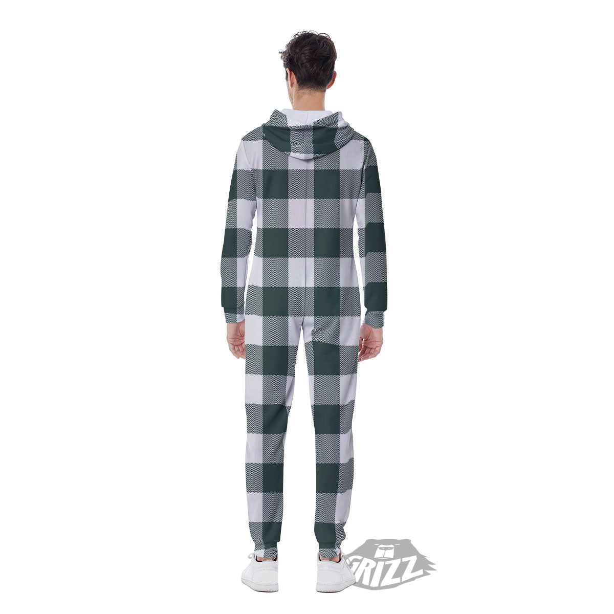 Buffalo Check White And Green Print Men's Jumpsuit-grizzshop