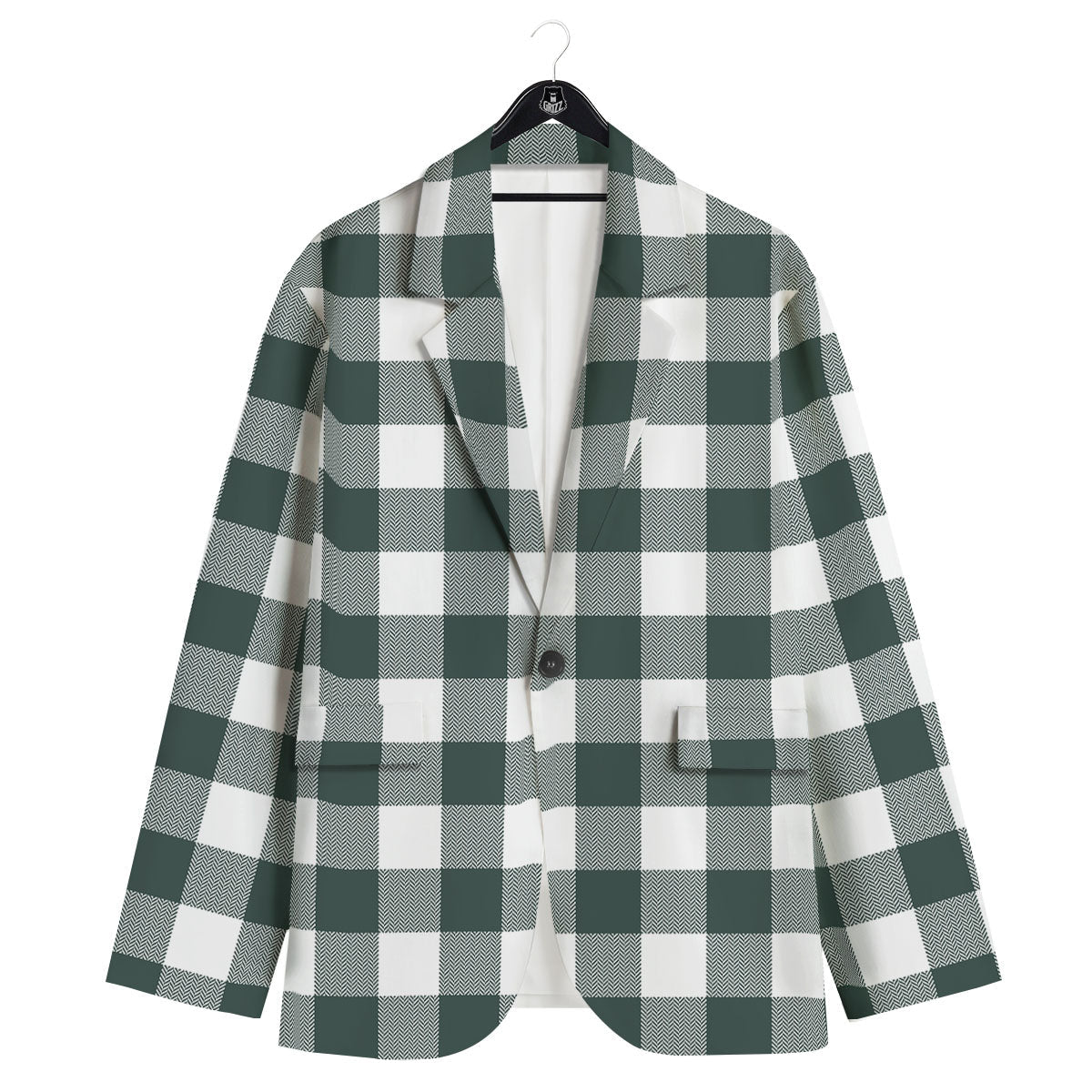 Buffalo Check White And Green Print Men's Sport Coat-grizzshop
