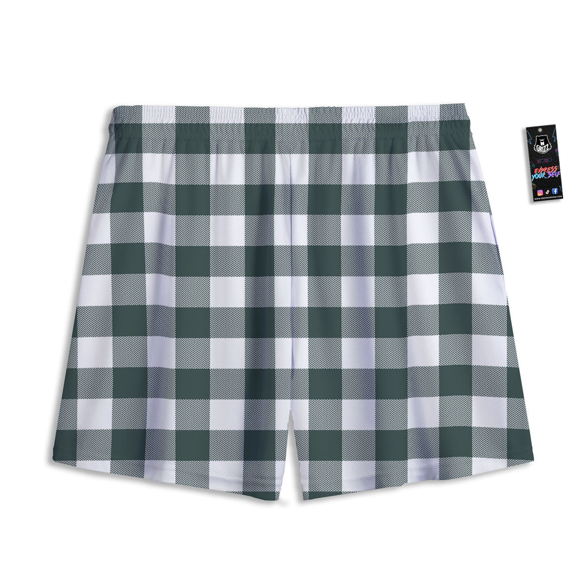 Buffalo Check White And Green Print Mesh Shorts